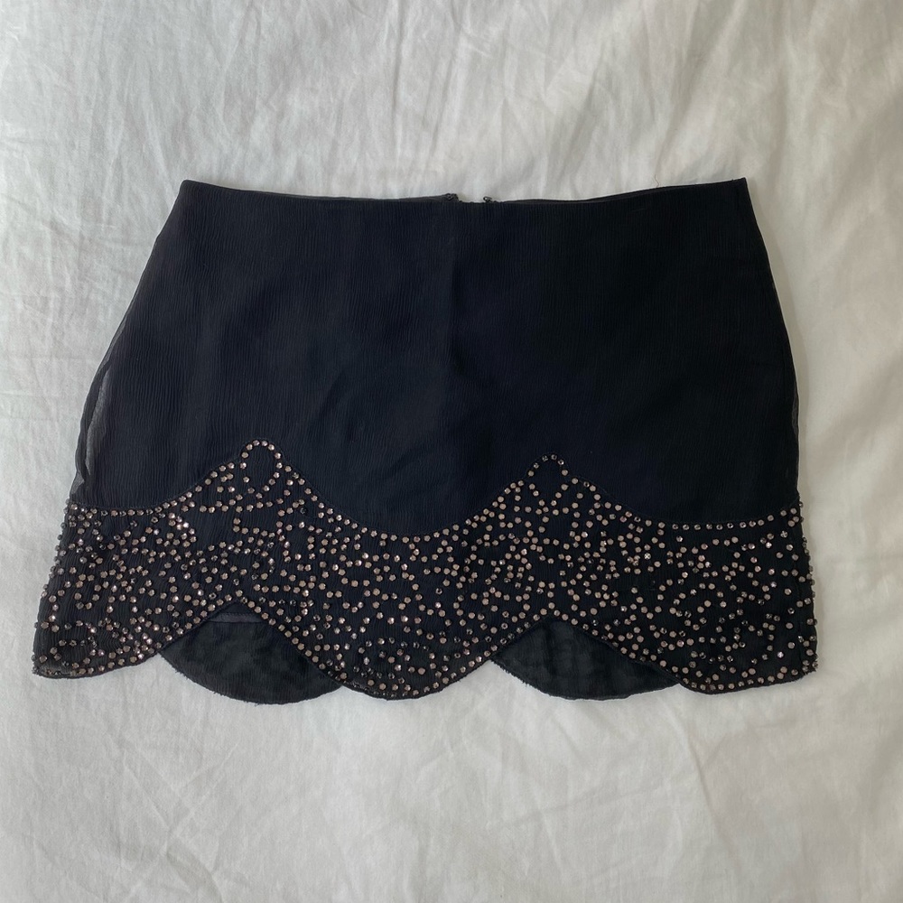 GRYPHON Chiffon Black Mini Skirt with Crystal Beads